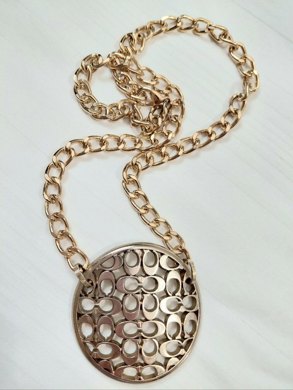Coach Gold Round Logo Necklace - Picture 2 of 5